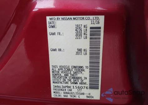 2017 Nissan Altima 2.5 from USA, damaged, VIN 1N4AL3AP9HC156076